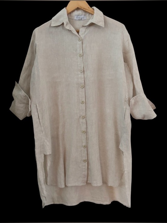 Ljc Designs Dresses & Skirts - Ljc Australia 100% flax linen 3/4 slv hi lo hem shirt drss SZ S oversize luxury
